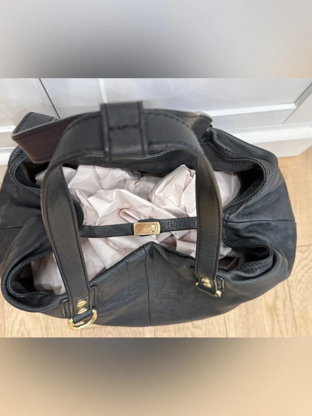 J. Crew Black Leather Tote with Gold Hardware